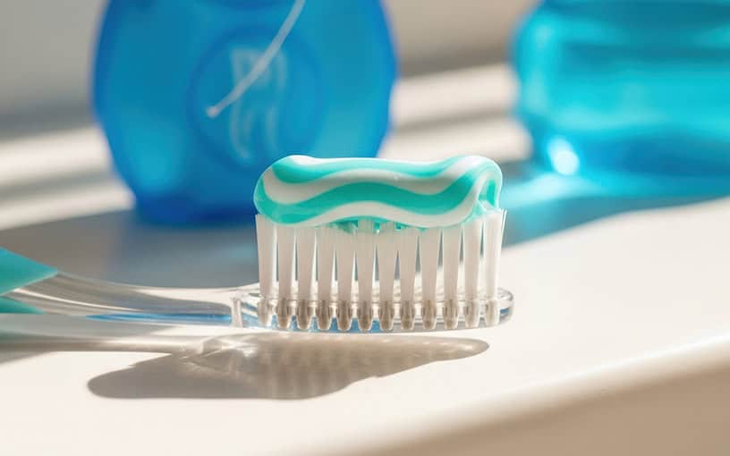 Toothbrush With Toothpaste And Dental Floss Oral Hygiene